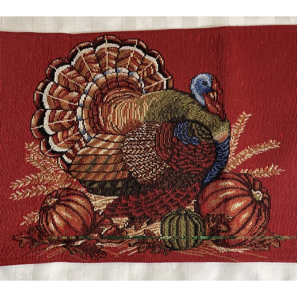Thanksgiving Tapestry Turkey & Pumpkin Table Runner 70